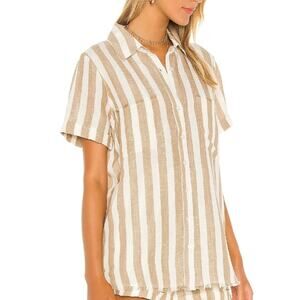 Md Show Me Your Mumu Antonelli Top Khaki Stripe Linen Button Up Resortwear Beach